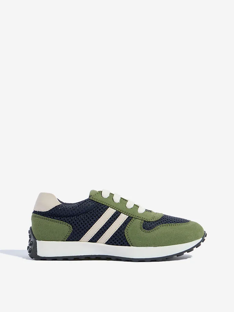 Yellow Olive Mesh-Detailed Sneakers